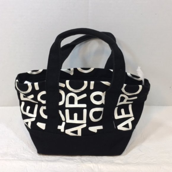 Aeropostale Printed Black & White Mini Cotton Tote Bag 8"x4"x5" - Picture 2 of 16